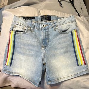 Youth girls denim jean shorts with adjustable waist, size 8